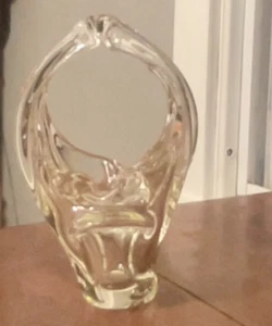 Medium Size Vintage Pulled Glass Art Glass Basket. Clear Glass. 8" Tall. - Picture 1 of 5