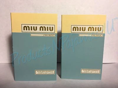 LOTE de 2~ 2017 MIU MIU L'EAU BLUE Eau de Parfum 0,04 fl. oz/1,2 ml MUESTRAS EN TARJETA Foto 1 de 2