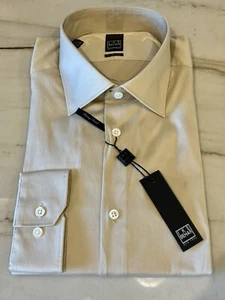 NEW $190 IKE BEHAR MENS SHIRT Sz 15.5 34 35 Slim Fit Tan Mocha Cotton - Picture 1 of 6