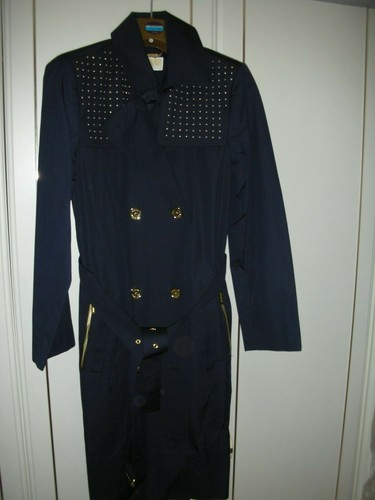 Michael Kors Navy Blue Double Breasted with gol studs Trench Coat BNWT size M