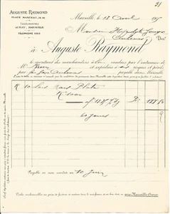 Ancienne facture - Auguste Raymond - Marseille - 1905 - RE - Picture 1 of 1