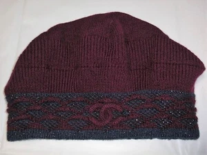 Usado CHANEL Mujer Gorro Burdeos Cachemira Sin Caja Logo CC Informal Exterior - Imagen 1 de 5