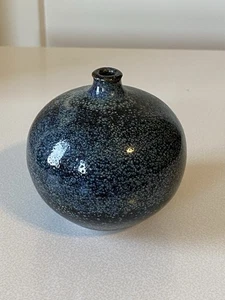 Vintage Narrow Neck Small Blue Studio Pottery Bud Vase Weed Pot Stoneware Unique - Picture 1 of 10