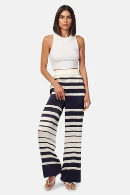 Cami NYC Wide Leg Pants White & Blue 100% Silk Shadow Stripe Sz M Nautical Prepp - Image 1 of 4