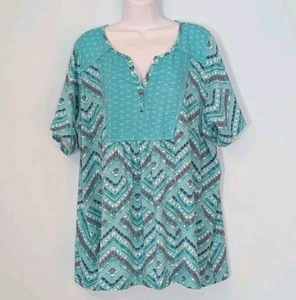 Woman Within Henley Top Stretch Strick Chevron grün kurze Ärmel 1X 22W 24W - Bild 1 von 9