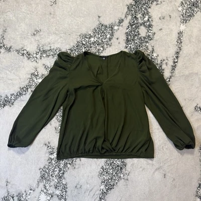 Blusa plisada manga larga crepé drapeada verde talla L 1.State para mujer Foto 1 de 4