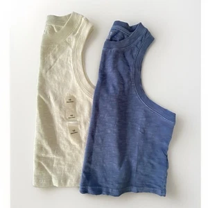 Gap Tank Top Teen Size 10 Blue & Off White Set Of 2 NWOT Crop High Neck - Picture 1 of 10