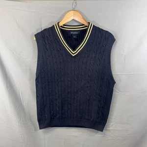 Brooks Brothers Pullover Weste Herren Large dunkelblau Pima Baumwolle V-Ausschnitt Zopfmuster - Bild 1 von 6