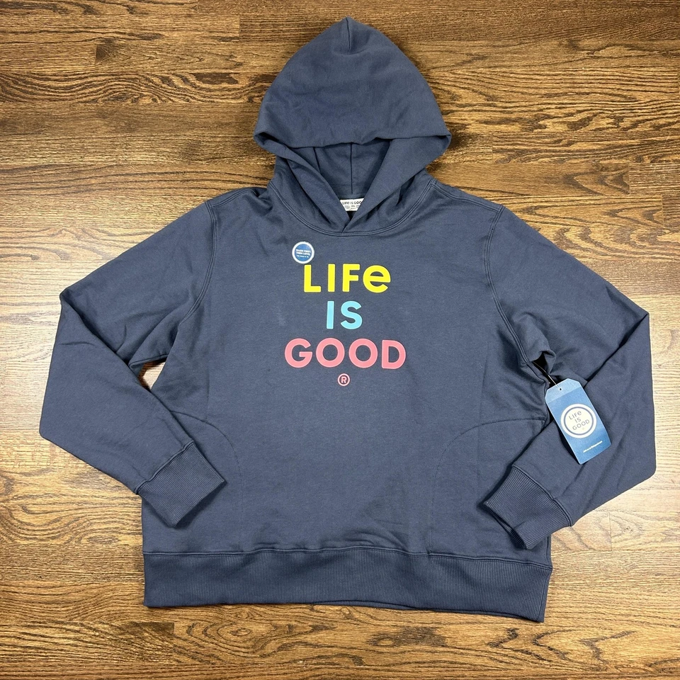 Sudadera con Capucha Life Is Good para Mujer XXL Azul Logo Sol Gráfico Pullover Foto 1 de 4