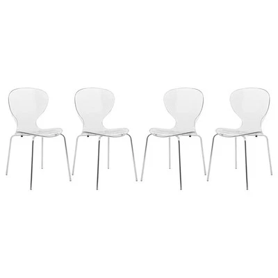 Juego de 4 sillas laterales de comedor LeisureMod Oyster con patas de metal fuertes en transparente Foto 1 de 4