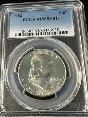 1962 Franklin Half Dollar PCGS MS65FBL   MS 65 FBL   Full Bell Lines   #3938 - Image 1 of 2