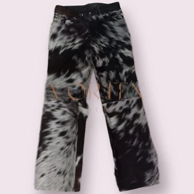 Pantalones de cuero de vaca genuino para hombre | Estilo rodeo occidental blanco y negro Foto 1 de 4