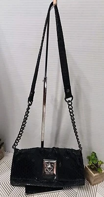 Kenneth Cole черный змеиной кожи выбитый застежки наплечная сумка сумочка новый без ярлыка - Изображение 1 из 4