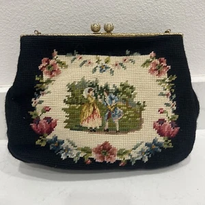 VTG CHRISTINE CUSTOM VICTORIAN NEEDLEPOINT BRIDGERTON HANDBAG PURSE 60S ROMANTIC - Picture 1 of 17
