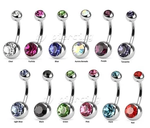 Double Gem 316L Surgical Steel Navel Ring Belly Button Ring 14G 1/4" to 5/8" - Picture 1 of 19