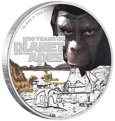 2018 PLANET OF THE APES 50th ANNIVERSARY 1 oz Silver Proof $1 Coin - Image 1 of 4