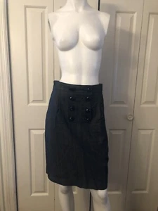 Tibi Pencil Skirt Sz 2 Charcoal Gray Denim Front Button Accent - Picture 1 of 5
