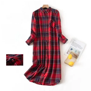 Womens Flannel Nightgown 100% Cotton Flannel Red Plaid Sleep Dress/Nightshirt - Picture 1 of 49