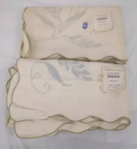 Tovaglia smerlata timbrata 2 vintage 100% lino belga n.5145* 52x70 e 52x52 - Foto 1 di 24
