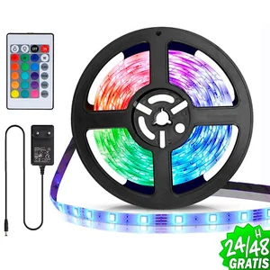 Tira LED RGB de 5m con control remoto, 150 LEDs, 16 colores, 4 modos, IP20 - Imagen 1 de 13