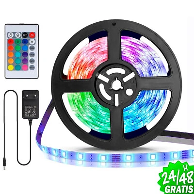 Tira LED RGB de 5m con control remoto, 150 LEDs, 16 colores, 4 modos, IP20 - Image 1 of 4