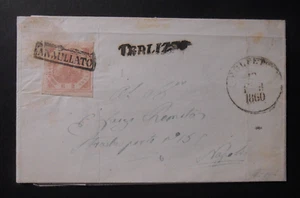 ITALIA ,ITALY 1858 NAPOLI STEMMA 2 Sicilie 2gr. rosa I° Tav lettera  Terlizzi - Imagen 1 de 3