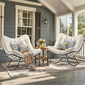 TAUS Oversized Rocking Papasan Chair, Thick Cushion, Indoor/Outdoor Use, Beige - Picture 1 of 9
