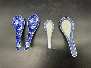 Lot of 4 Blue And White Chinese Soup Spoons - Picture 1 of 9
