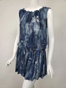 KAREN MILLEN Blue White Distressed Denim Print Polyester Romper UK 8 US 4 - Picture 1 of 3