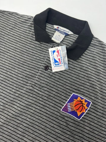 NWT Vintage Champion Polo Shirt Phoenix Suns  Short Sleeve NBA Grey Stripe XL Cover