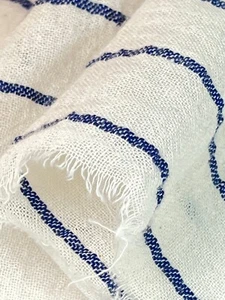 Navy Striped Neutral Organic Cotton Gauze Fabric By 2 Meters. - Picture 1 of 5