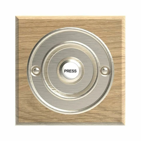 Traditional Square Wired Doorbell in Natural Oak and Brushed Nickel Cover