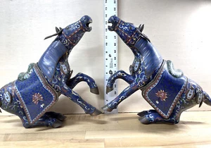 12" Antique Chinese Cloisonne Horses - Picture 1 of 15
