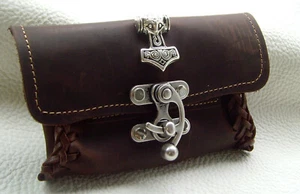 Tabaktasche Tabakbeutel Thor`s Hammer Mjölnier D-braun Handarbeit neu Tabaketui - Bild 1 von 6