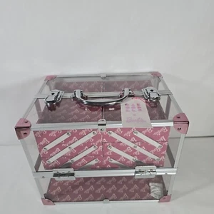 Barbie Pink Clear Caboodles Neat Freak Train Case Cosmetic Case Expanable Shelfs - Picture 1 of 13
