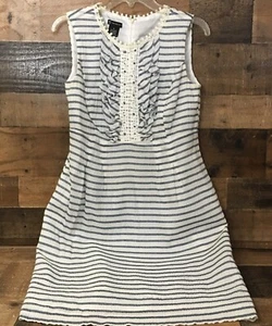 New Directions Dress Women 6 Ruffle Crochet Striped Nautical Coastal Cottage - Picture 1 of 7