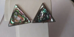 Vtg Silver Mexico Abalone Clip Earrings - Picture 1 of 5