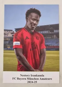Nestory Irankunda Signed Bayern Munich Soccer Rooke Promo Card 6x4 Inches - Foto 1 di 3