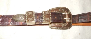 VINTAGE MEXIKANISCHES STERLINGSILBER & 10k ROLLGOLD 4 STCK. SCHNALLE & KLEID GÜRTEL 41" - Bild 1 von 7