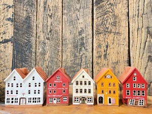 Set Norway mini houses Сhristmas village houses Ceramic house tealight Decor - Picture 1 of 9