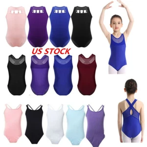 Kids Girls Ballet Gymnastics Leotard Jumpsuit Mesh Bodysuit Dancewear Costume - Picture 1 of 121
