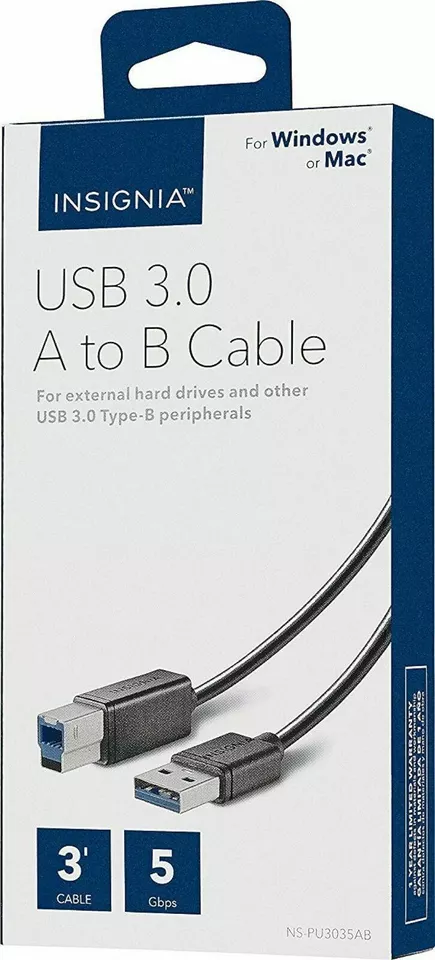 NEW Insignia USB 3.0 Type A Male to B Male Cable 3' for Printer Scanner HDD Mac - Image 1 of 2