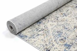 Drayton Mosaic Distressed Cream Blue Transitional Rug Runner 80x300cm **NEW** - Picture 1 of 4