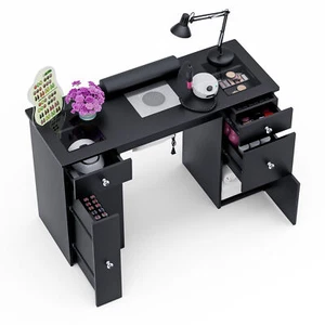Ufurniture Manicure Table Acetone Resistant Nail Desk with Glass Tabletop Black - Picture 1 of 11