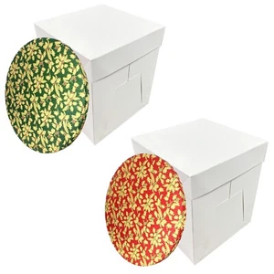 TALL Cake Box & Festive Christmas Round Cake Drum Board Combo - In Green or Red - Picture 1 of 14