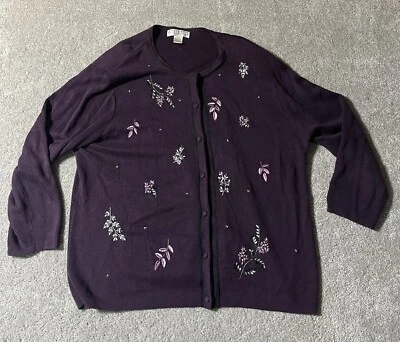Vintage Dressbarn Sweater Womens Plus 3X Button Shoulder Pads Embroidered Floral - Image 1 of 4