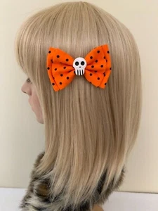 Naranja lunares cráneo pelo arco clip rockabilly pin up chica psychobilly gótico - Imagen 1 de 1