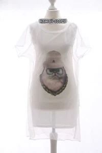 T-603 Gr. S T-Shirt Kleid Chiffon Lace Spitze Katze Cat weiß Tunika Pastel Goth  - Bild 1 von 5