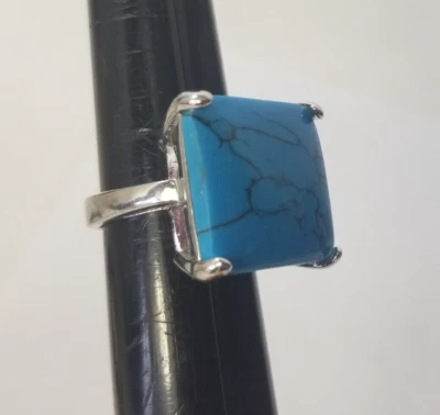 Anillo Grueso Vintage Oro Blanco Relleno Azul Imitación Turquesa Talla 8.5 Foto 1 de 4