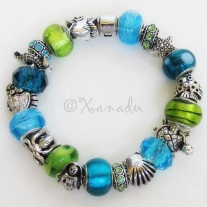 Under The Sea Teal Turquoise Green European Charm Bracelet - Mermaid Bracelet - Picture 1 of 10